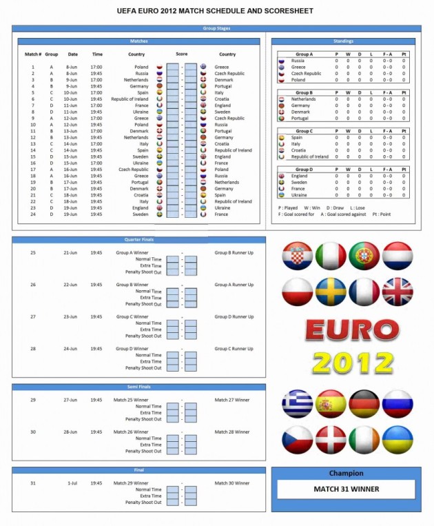 Schedule EURO 2012